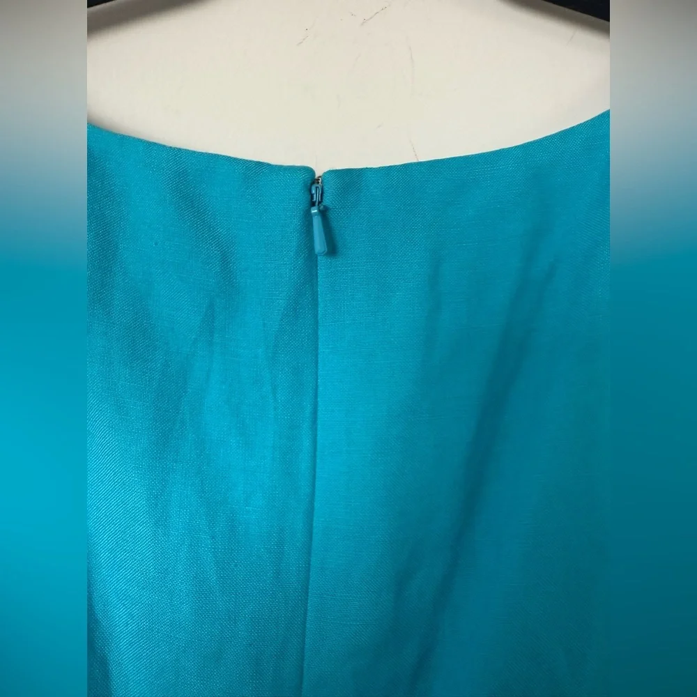 Vintage 80s 90s Adriana Papell Turquoise Fitted Linen Side Tie Gorgeous Dress - Picture 11 of 15